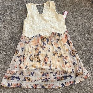 Xhilaration women’s dress, crochet floral top flow, a bottom.